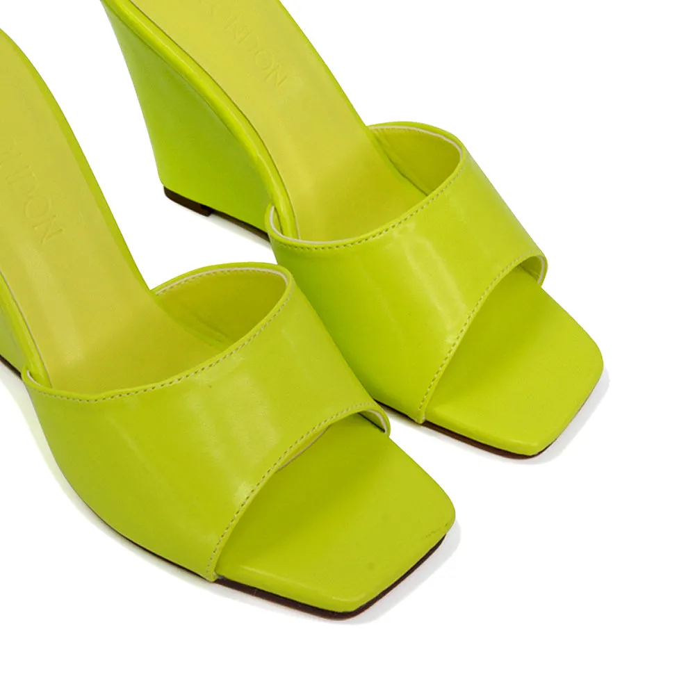Otis Slip On Square Toe Wedge High Heeled Mule Summer Sandal Slides in Light Green sold by XYlondon product image thumbnail 2