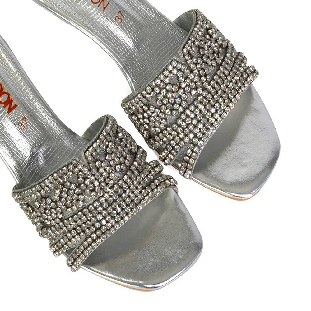 Olive Square Toe Embellished Diamante Wedge Heel Sandals in Silver sold by XYlondon product image thumbnail 2