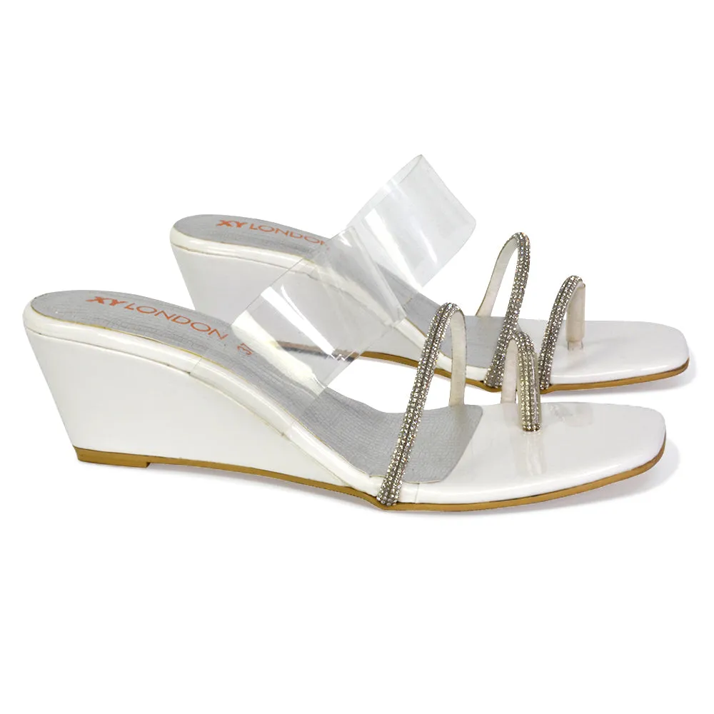 Hayes Perspex Strappy Toe Post Diamante Wedge Heel Sandals in White sold by XYlondon product image thumbnail 4