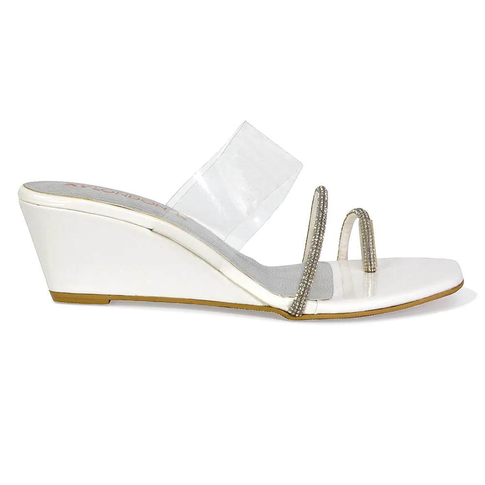 Hayes Perspex Strappy Toe Post Diamante Wedge Heel Sandals in White sold by XYlondon product image thumbnail 3