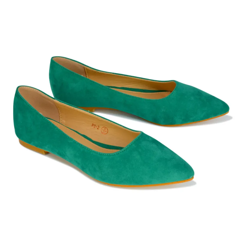 Alessia Flat Pointed Toe Low Heel Slip on Bridal Ballerina Pump Shoes in Green sold by XYlondon
