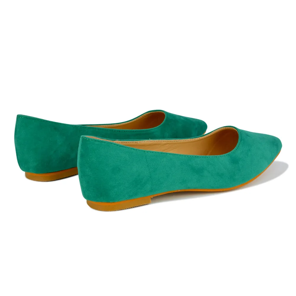 Alessia Flat Pointed Toe Low Heel Slip on Bridal Ballerina Pump Shoes in Green sold by XYlondon product image thumbnail 4
