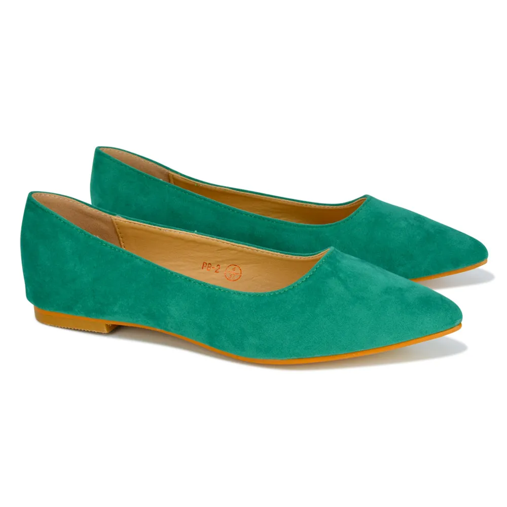 Alessia Flat Pointed Toe Low Heel Slip on Bridal Ballerina Pump Shoes in Green sold by XYlondon product image thumbnail 3