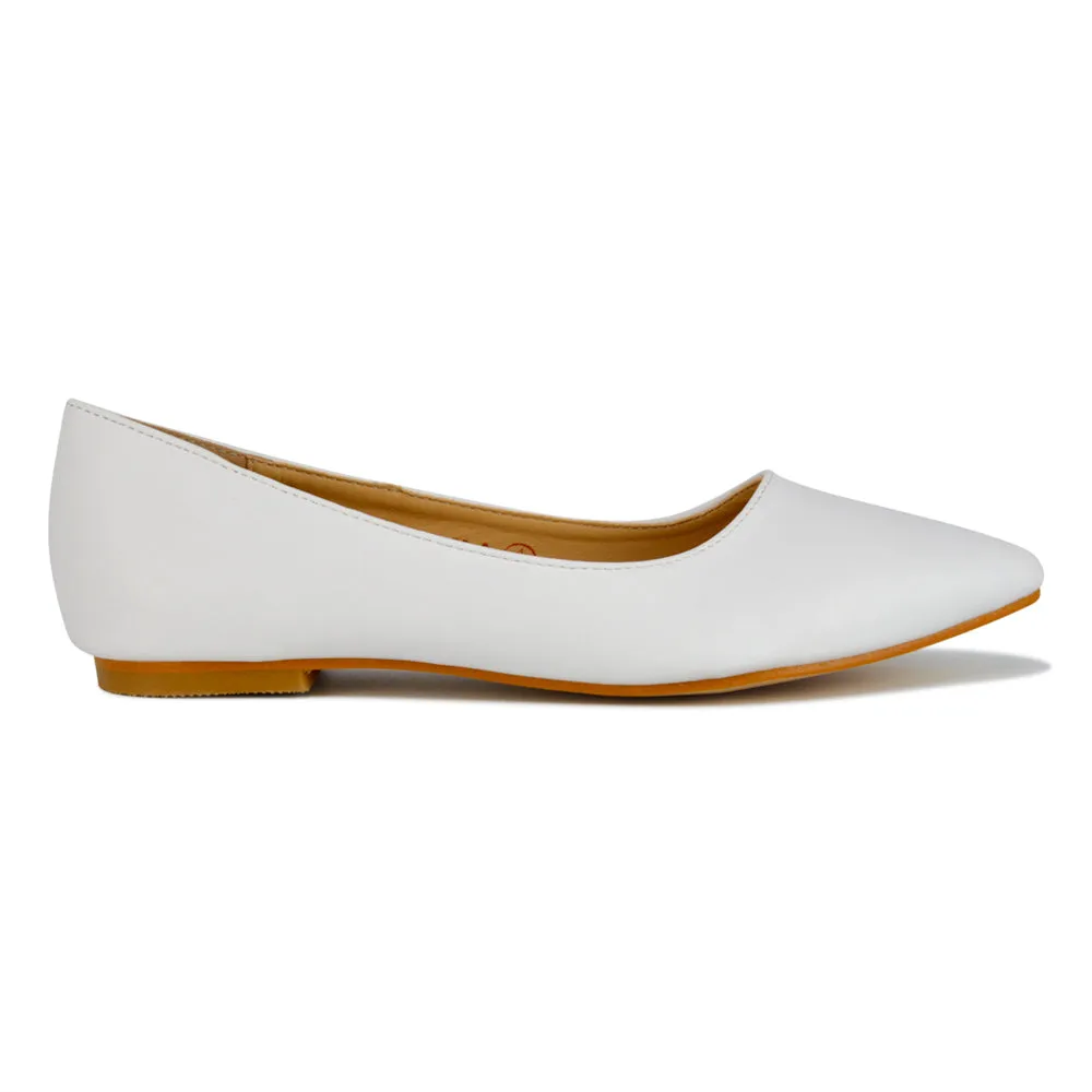 Alessia Flat Pointed Toe Low Heel Slip on Bridal Ballerina Pump Shoes in White sold by XYlondon product image thumbnail 2