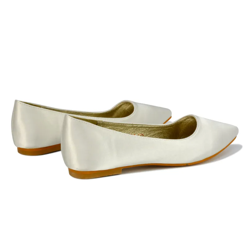 Alessia Flat Pointed Toe Low Heel Slip on Bridal Ballerina Pump Shoes in Ivory sold by XYlondon