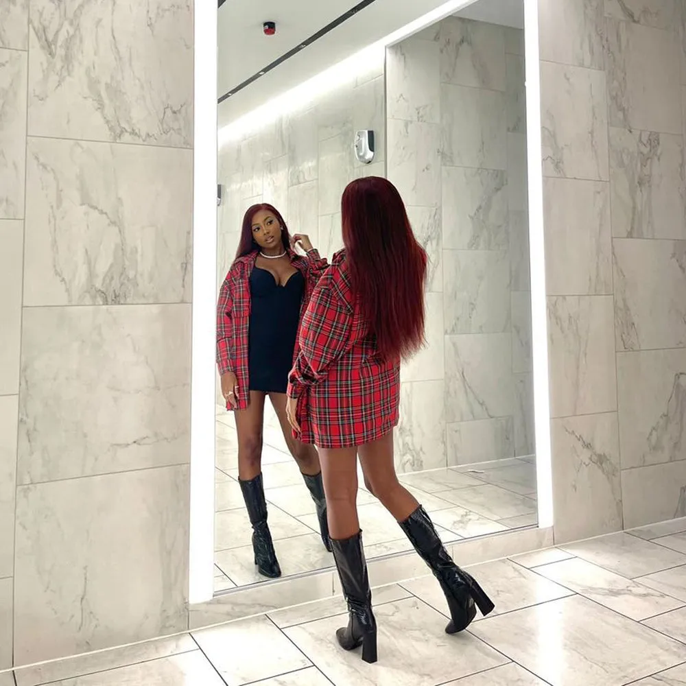 Mina Croc Print Pointed Toe Knee High Mid-Calf Block Heeled Long Boots in Black sold by XYlondon product image thumbnail 5