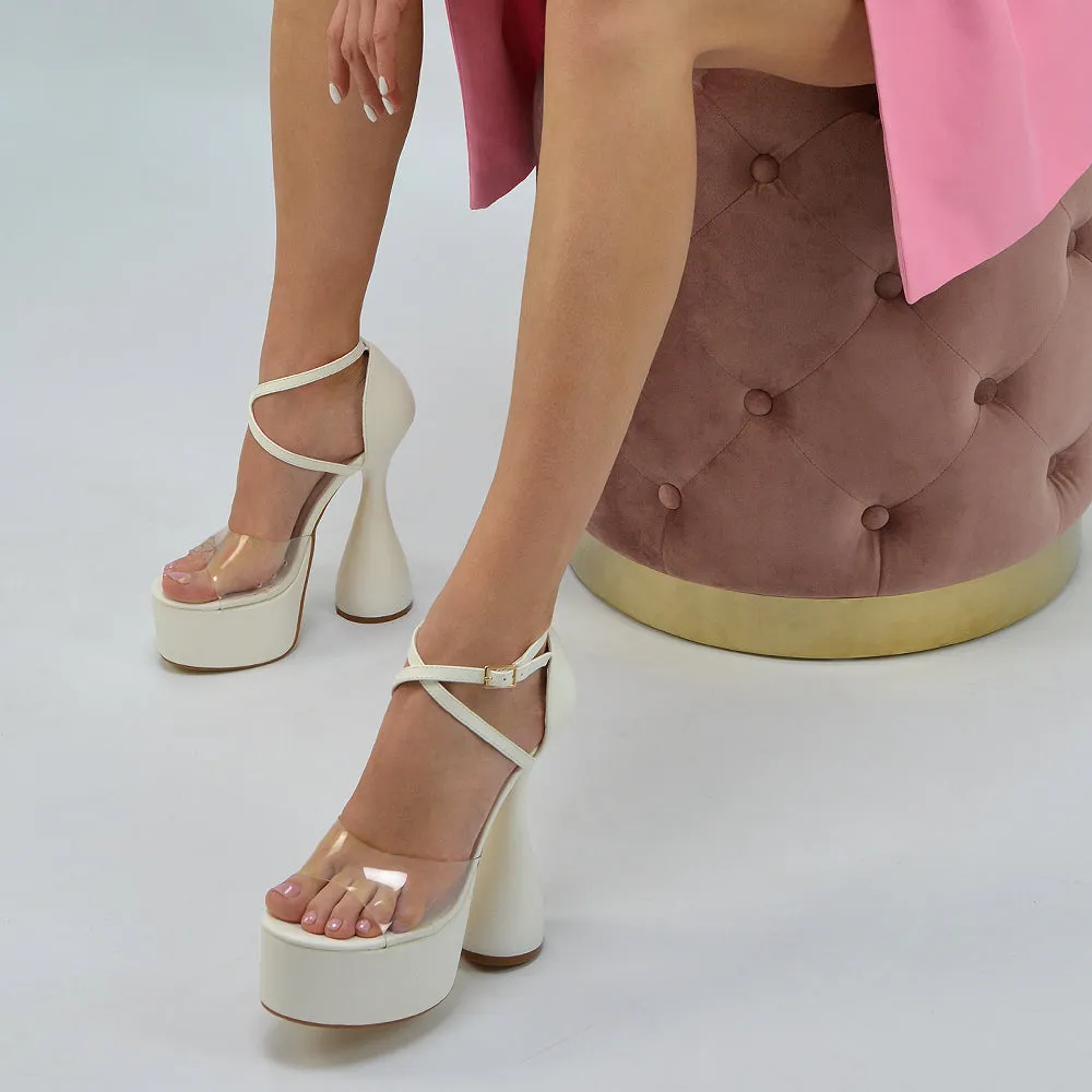 Sonia Womens Strappy Perspex Sculptured Cylinder High Heel Platform Sandals in White Synthetic Leather sold by XYlondon product image thumbnail 5