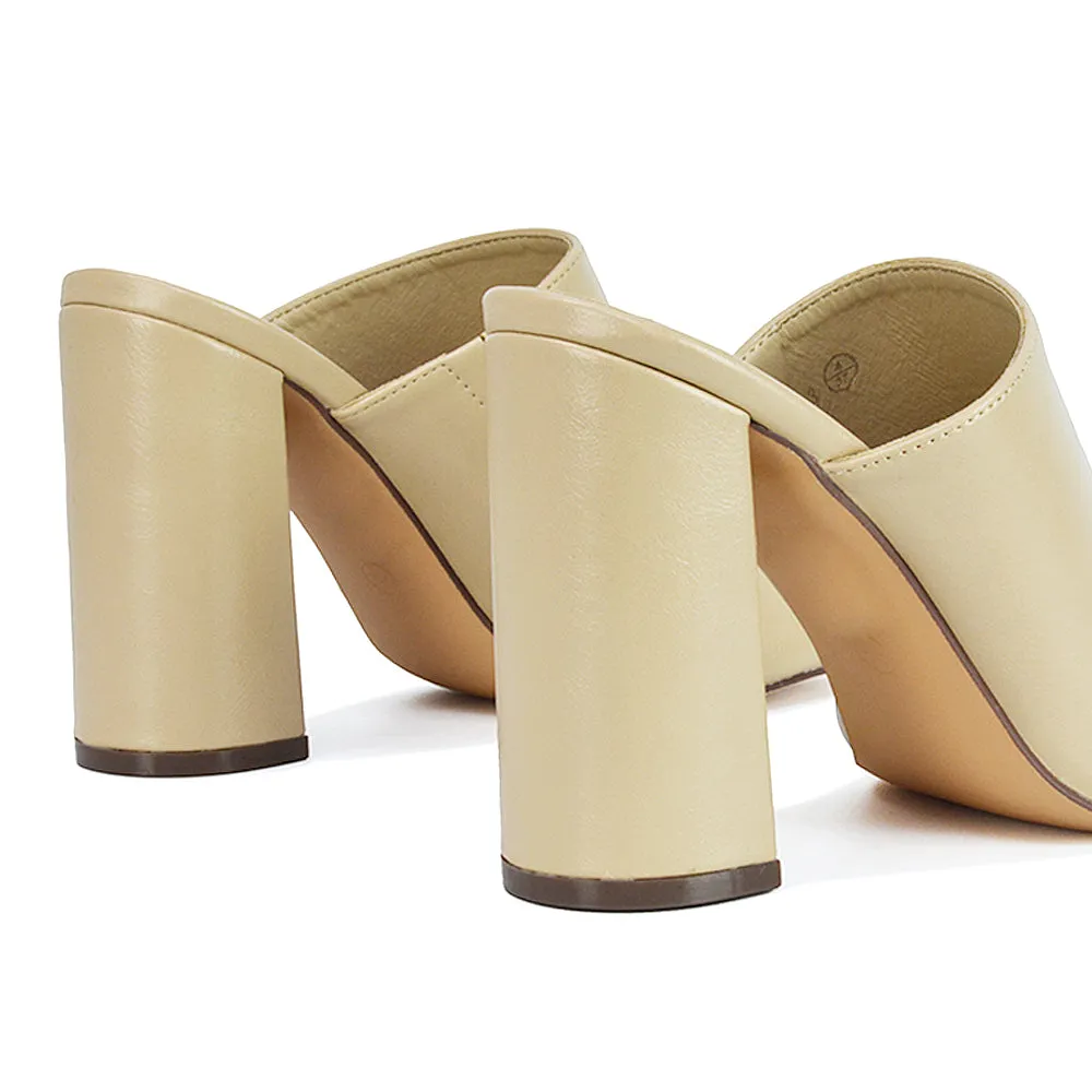 Sunday Womens Square Toe Block High Heel Peep Toe Mule Sandals in Nude Synthetic Leather sold by XYlondon product image thumbnail 3