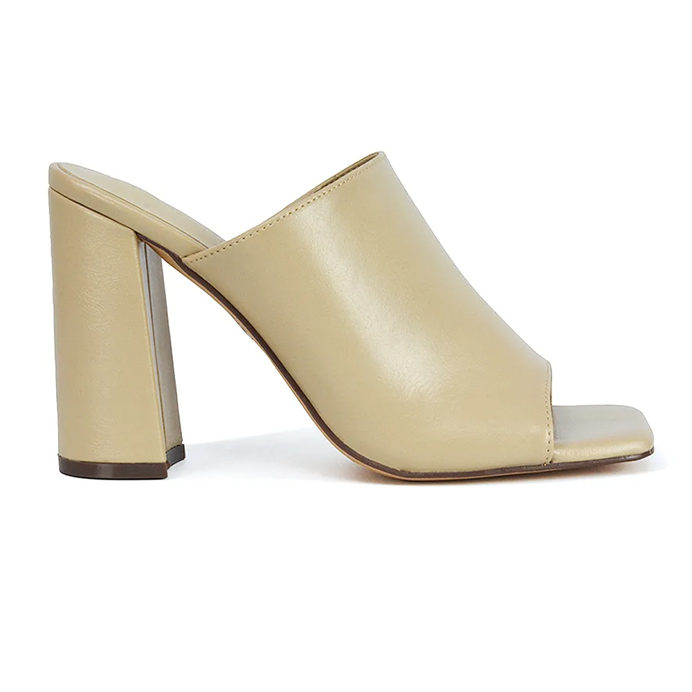Sunday Womens Square Toe Block High Heel Peep Toe Mule Sandals in Nude Synthetic Leather sold by XYlondon product image thumbnail 5