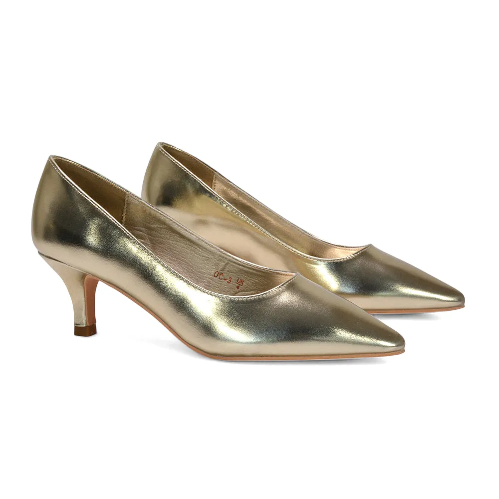 Audrey Kitten Heel Pointed Toe Court Shoes in Gold Metallic sold by XYlondon product image thumbnail 5
