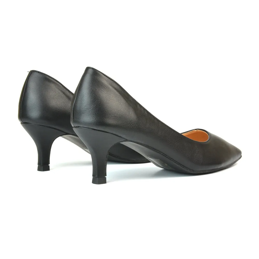 Audrey Kitten Heel Pointed Toe Court Shoes in Black Synthetic Leather sold by XYlondon product image thumbnail 3