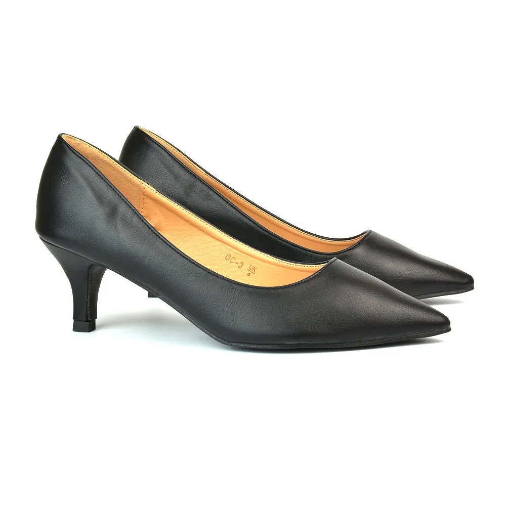Audrey Kitten Heel Pointed Toe Court Shoes in Black Synthetic Leather sold by XYlondon product image thumbnail 2
