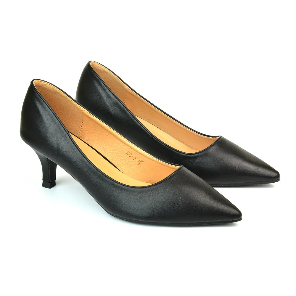 Audrey Kitten Heel Pointed Toe Court Shoes in Black Synthetic Leather sold by XYlondon product image thumbnail 5