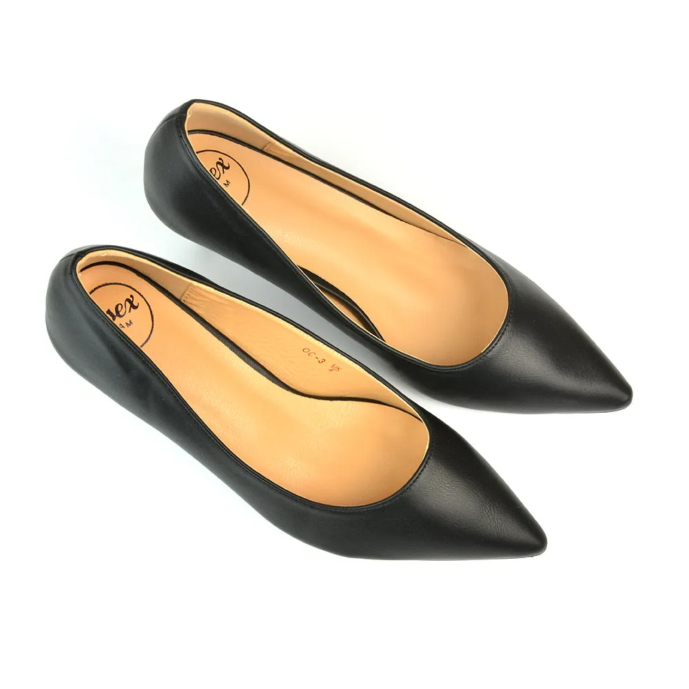 Audrey Kitten Heel Pointed Toe Court Shoes in Black Synthetic Leather sold by XYlondon product image thumbnail 4