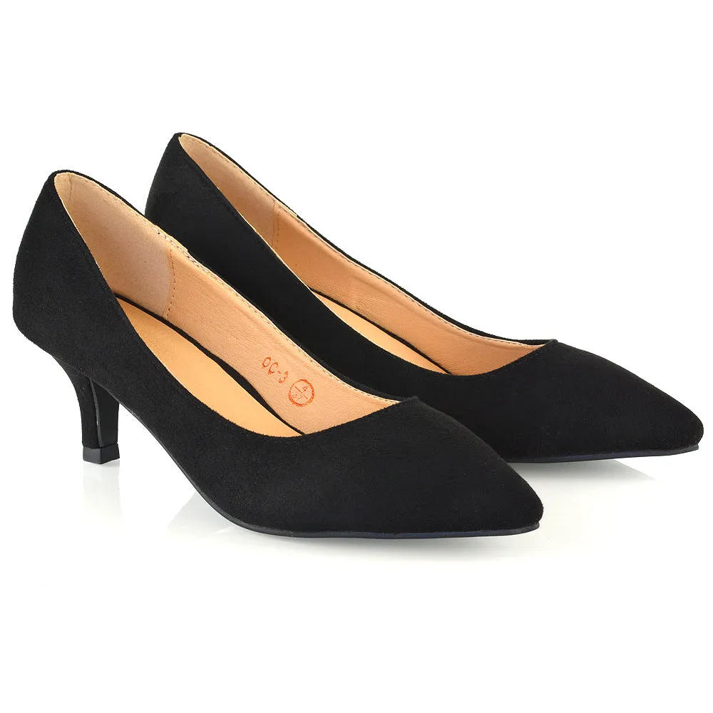 Audrey Kitten Heel Pointed Toe Court Shoes in Black Faux Suede sold by XYlondon product image thumbnail 2