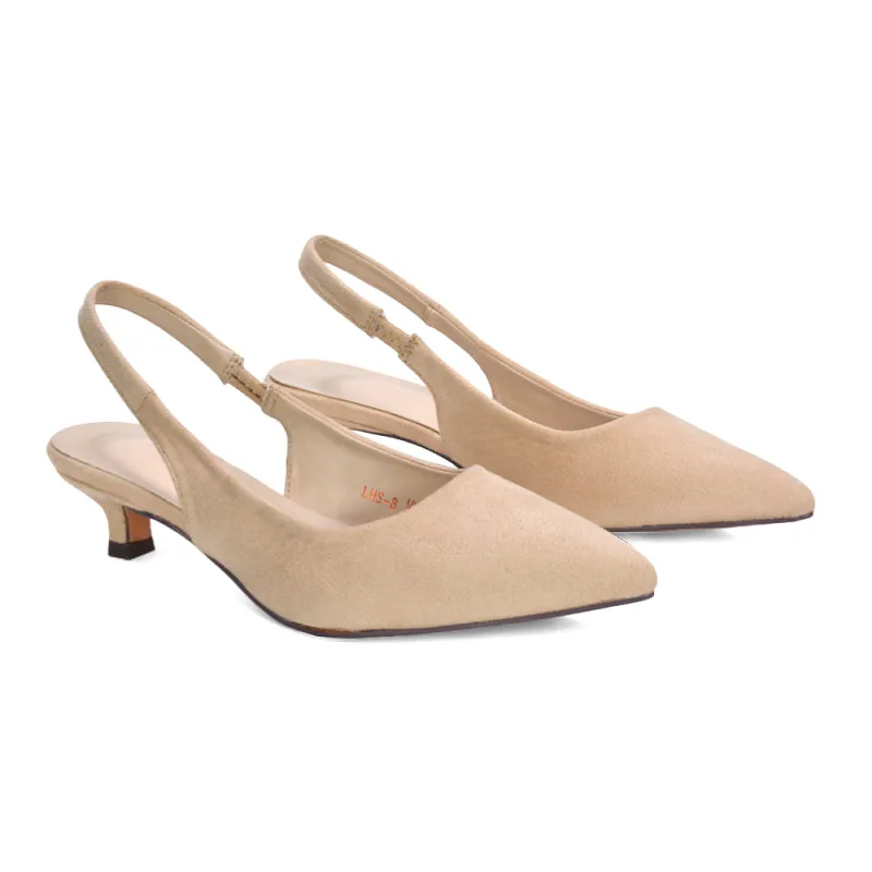 Morgan Pointed Toe Slingback Kitten Heel Court Shoes in Nude Faux Suede sold by XYlondon