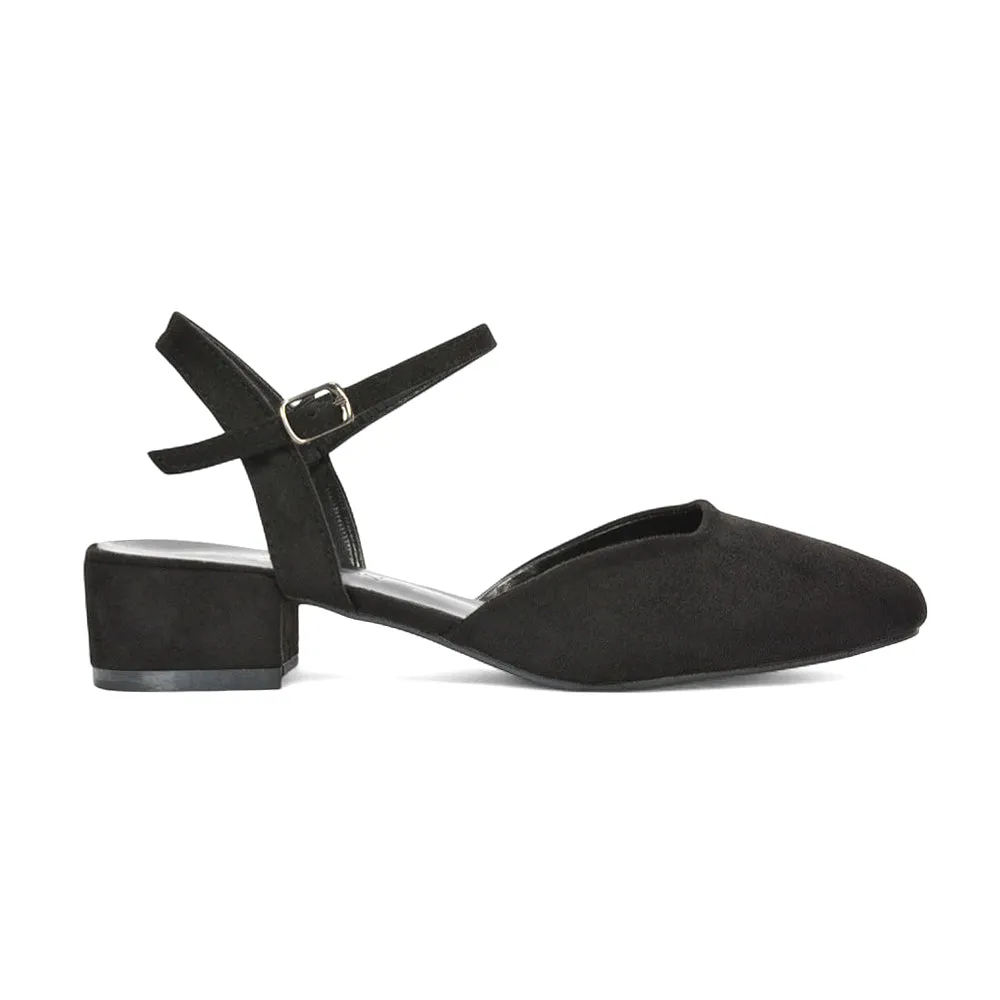 Alisia Ankle Strappy Low Block Heel Sandals Court Shoes in Black Faux Suede sold by XYlondon product image thumbnail 2