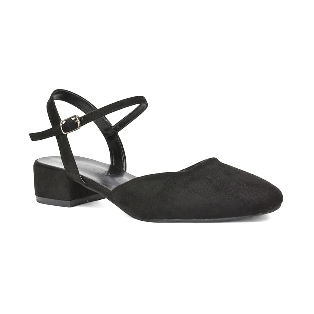 Alisia Ankle Strappy Low Block Heel Sandals Court Shoes in Black Faux Suede sold by XYlondon product image thumbnail 3