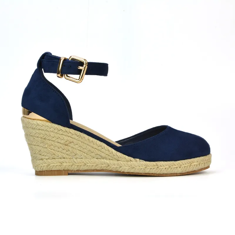 Forest Closed Toe Espadrilles With Sandal Wedge Heel in Navy sold by XYlondon