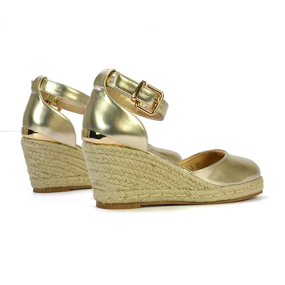 Forest Closed Toe Espadrilles With Sandal Wedge Heel in Gold sold by XYlondon product image thumbnail 3