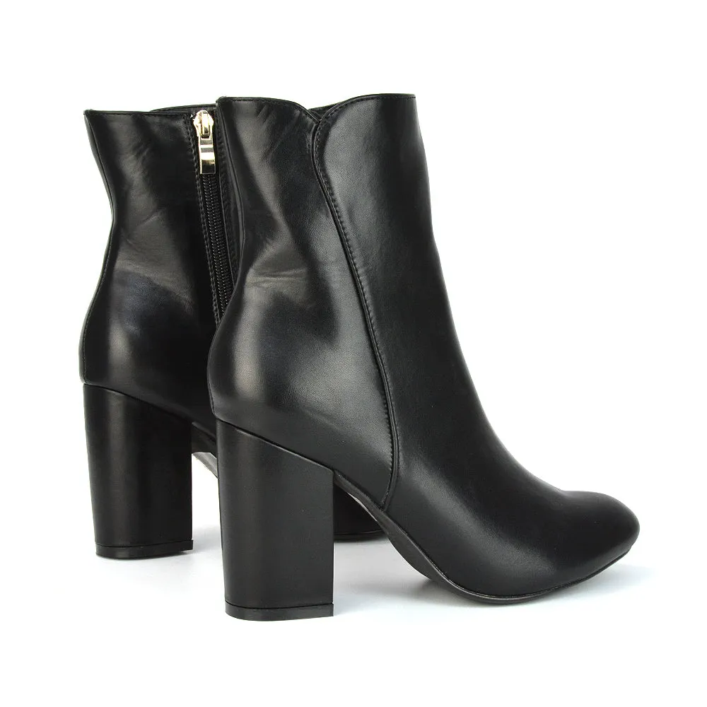 Rayla Pointed Toe Zip-Up Mid Block High Heel Ankle Boots in Black Synthetic Leather sold by XYlondon product image thumbnail 3