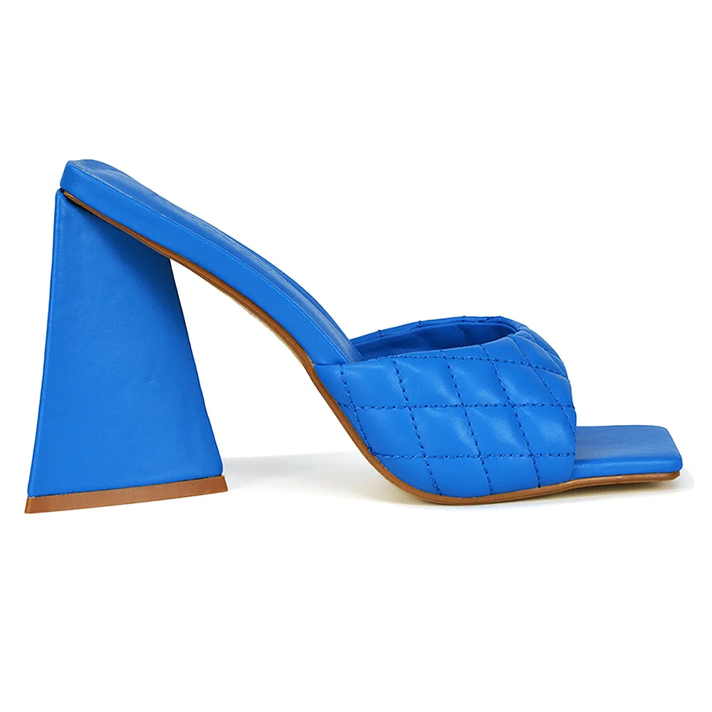 Maylin Quilted Square Toe Sculptured Flared High Heel in Blue Synthetic Leather sold by XYlondon product image thumbnail 3