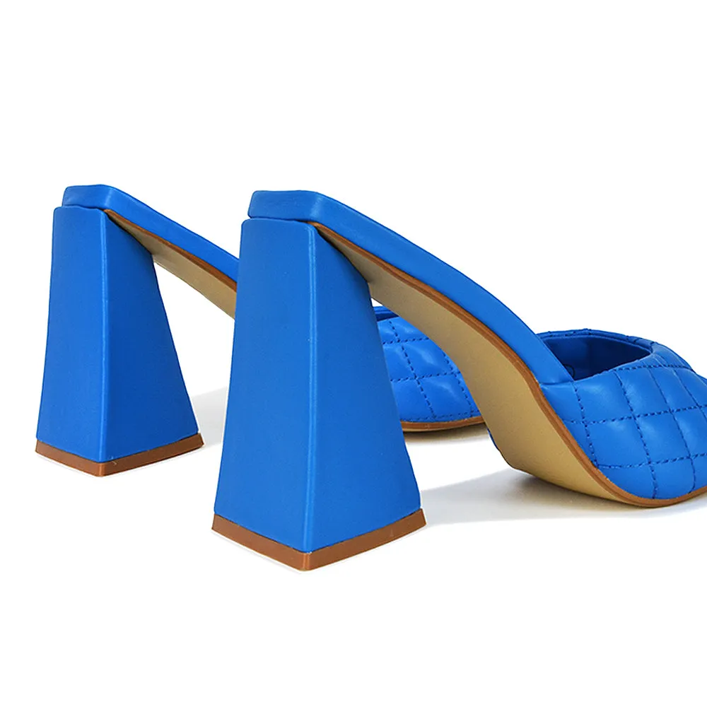 Maylin Quilted Square Toe Sculptured Flared High Heel in Blue Synthetic Leather sold by XYlondon product image thumbnail 2