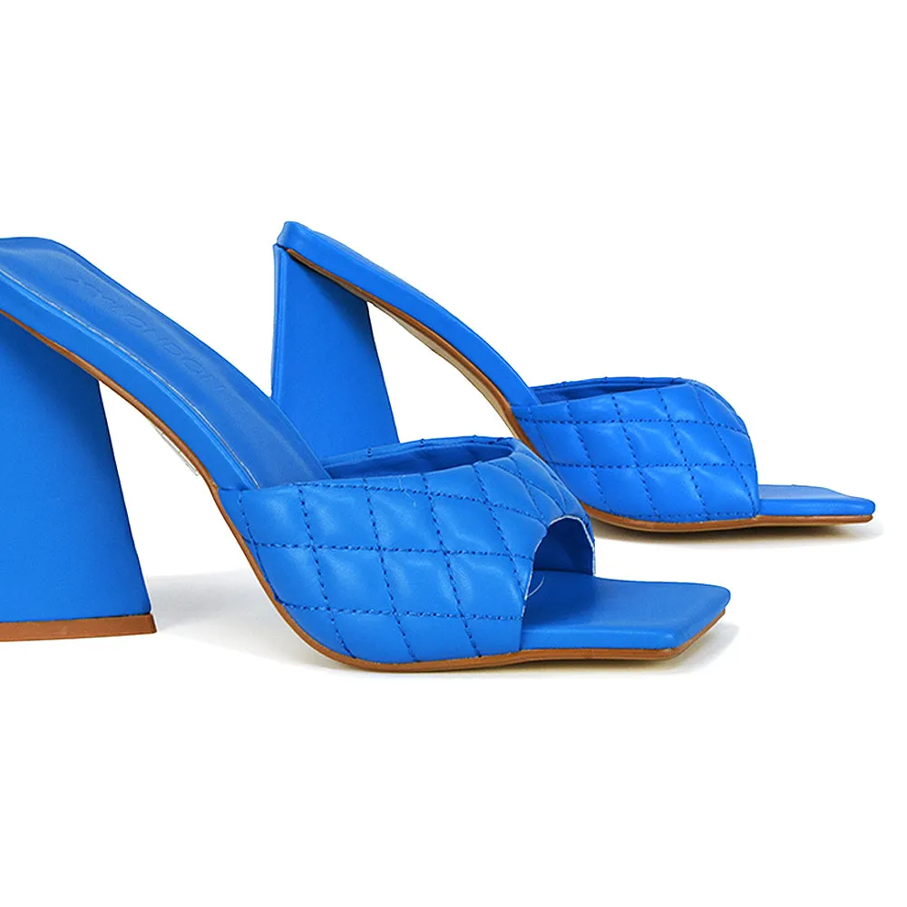 Maylin Quilted Square Toe Sculptured Flared High Heel in Blue Synthetic Leather sold by XYlondon product image thumbnail 4
