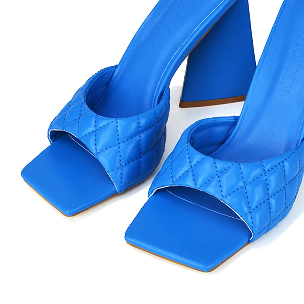 Maylin Quilted Square Toe Sculptured Flared High Heel in Blue Synthetic Leather sold by XYlondon product image thumbnail 5