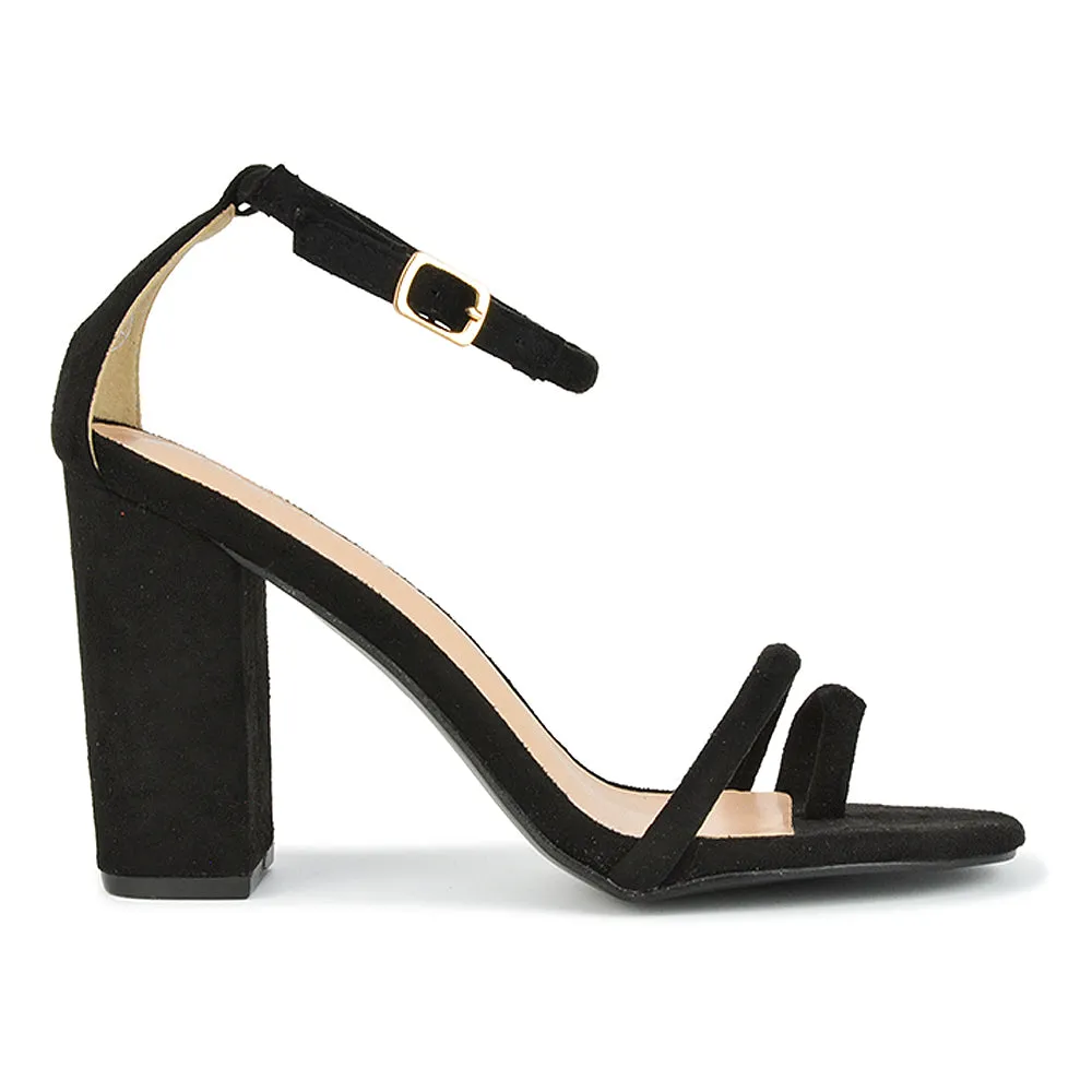 Liana Womens Toe Loop Strappy Chunky Block Heel Sandals in Black Faux Suede sold by XYlondon product image thumbnail 3