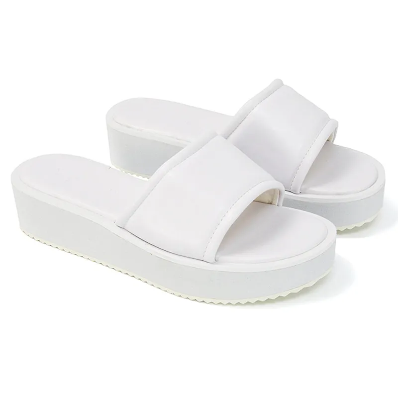Julian Cleated Sole Slip on Flatform Sandal Slippers in White Synthetic Leather sold by XYlondon
