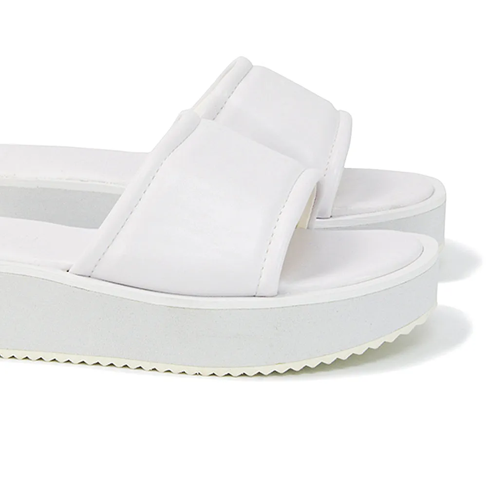 Julian Cleated Sole Slip on Flatform Sandal Slippers in White Synthetic Leather sold by XYlondon product image thumbnail 3
