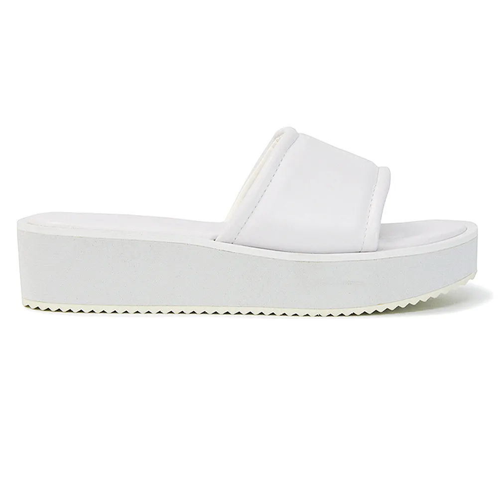 Julian Cleated Sole Slip on Flatform Sandal Slippers in White Synthetic Leather sold by XYlondon product image thumbnail 2