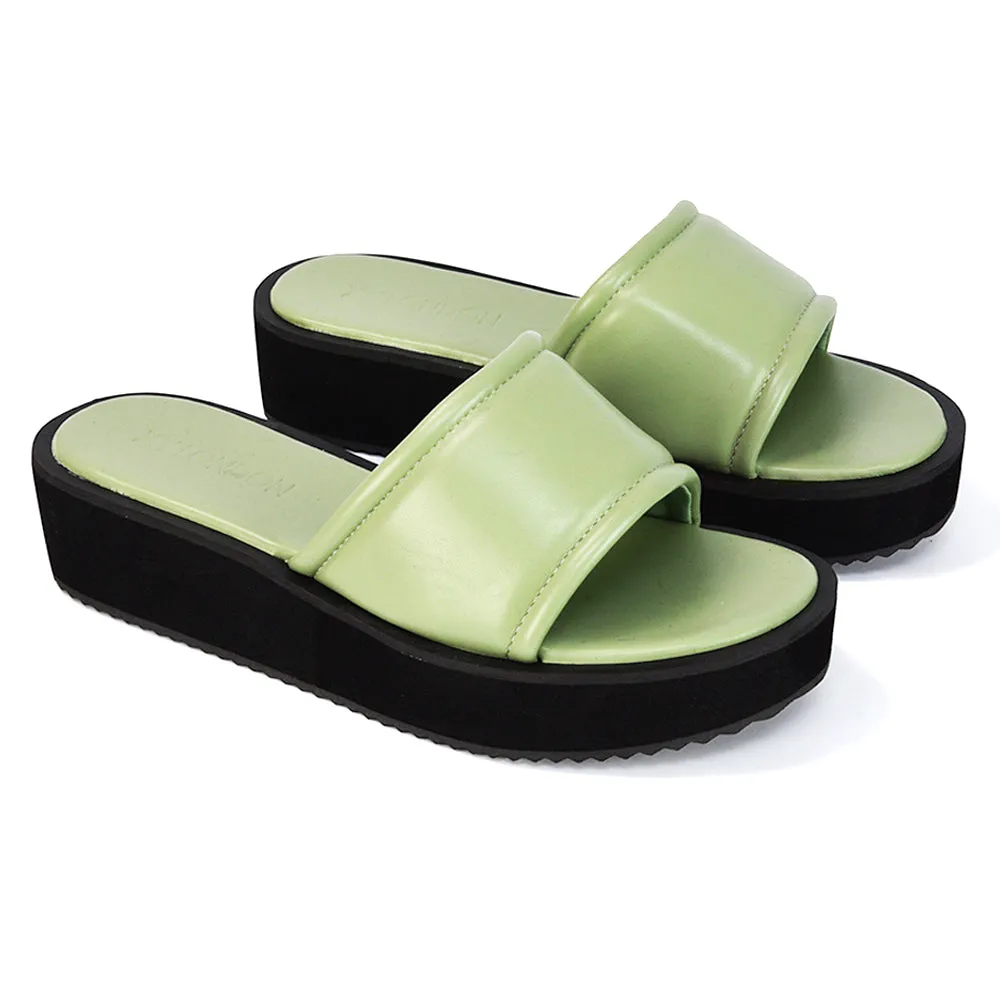 Julian Cleated Sole Slip on Flatform Slider Sandal Slippers in Mint Synthetic Leather sold by XYlondon product image thumbnail 3
