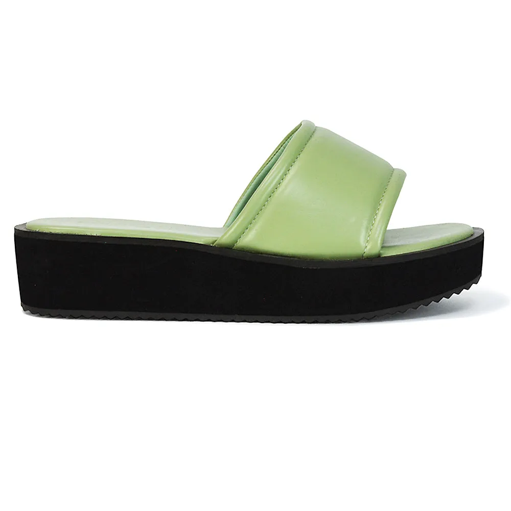 Julian Cleated Sole Slip on Flatform Slider Sandal Slippers in Mint Synthetic Leather sold by XYlondon product image thumbnail 2