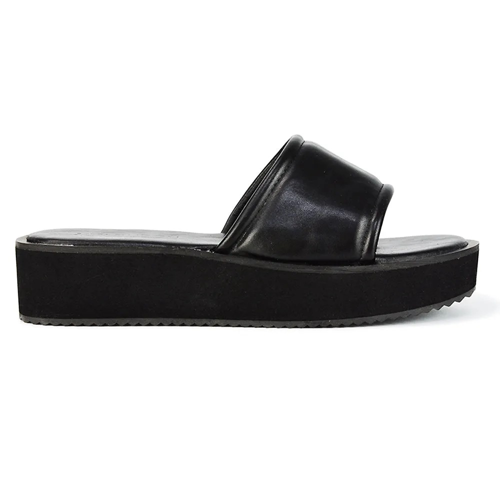 Julian Cleated Sole Slip on Flatform Sandal Slippers in Black Synthetic Leather sold by XYlondon product image thumbnail 2