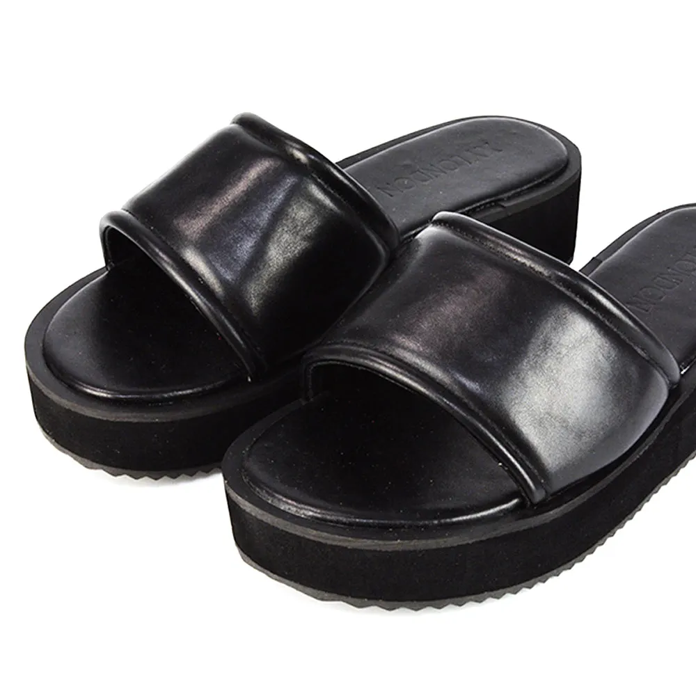 Julian Cleated Sole Slip on Flatform Sandal Slippers in Black Synthetic Leather sold by XYlondon product image thumbnail 4