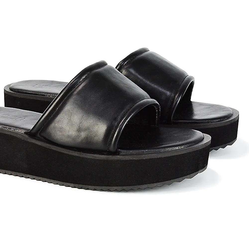 Julian Cleated Sole Slip on Flatform Sandal Slippers in Black Synthetic Leather sold by XYlondon product image thumbnail 3