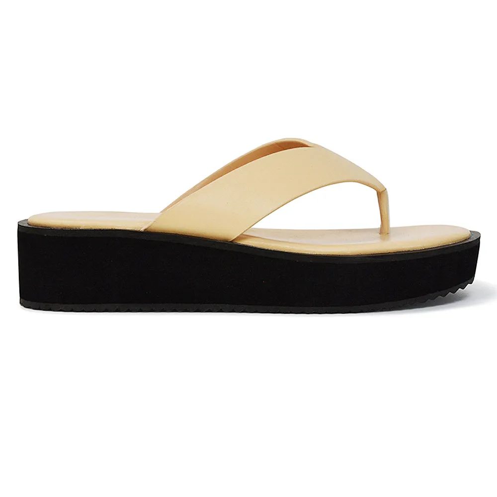 Tammi Thong Strap Flatform Flip Flop Sandal Slides in Nude Synthetic Leather sold by XYlondon product image thumbnail 2
