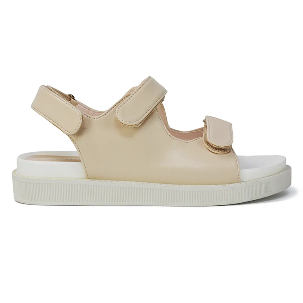 Asher Double Strap Flat Platform Heel Dad Sandals in Nude Synthetic Leather sold by XYlondon product image thumbnail 2
