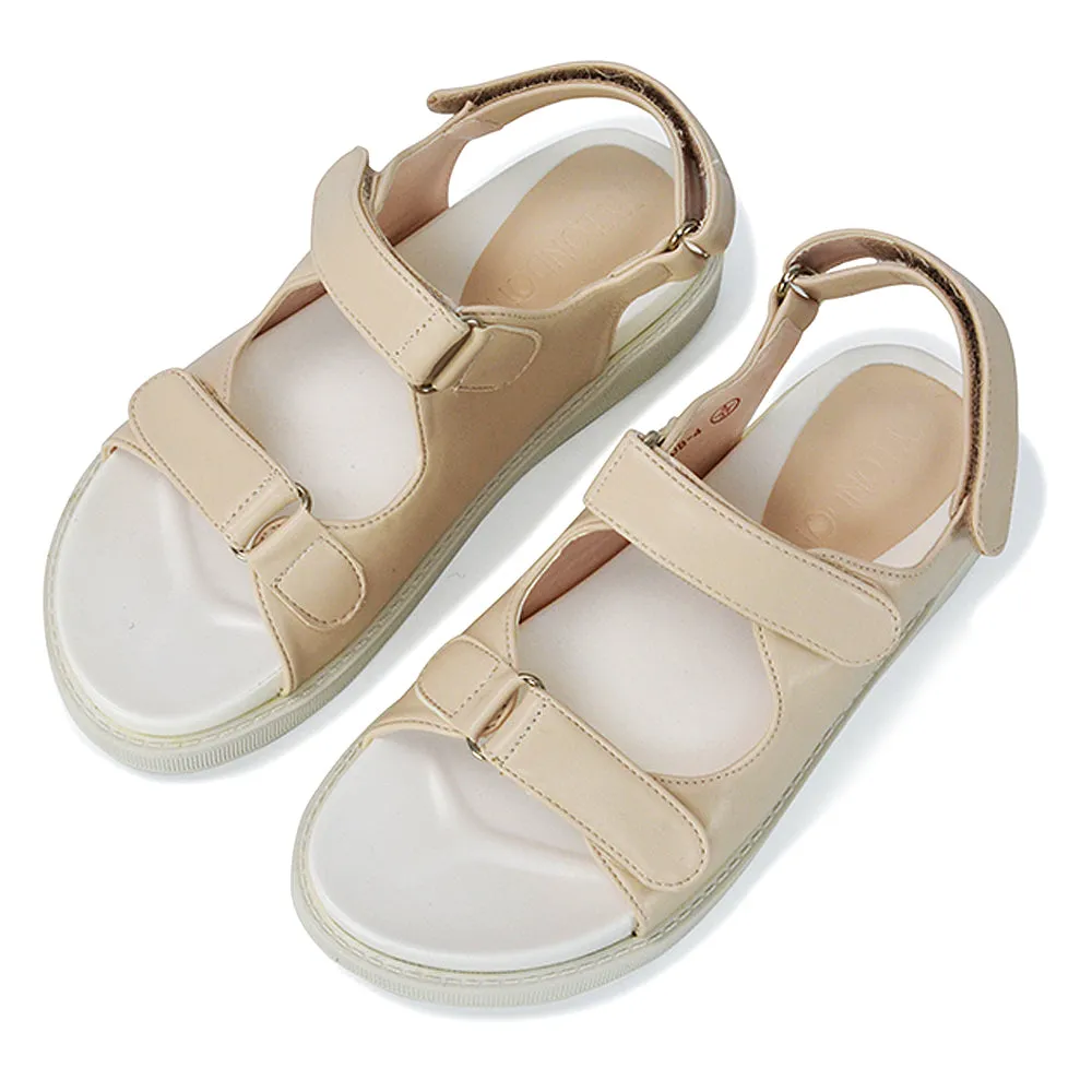 Asher Double Strap Flat Platform Heel Dad Sandals in Nude Synthetic Leather sold by XYlondon product image thumbnail 4