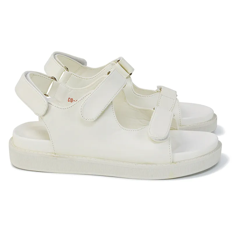 Asher Double Strap Flat Platform Heel Dad Sandals in White Synthetic Leather sold by XYlondon