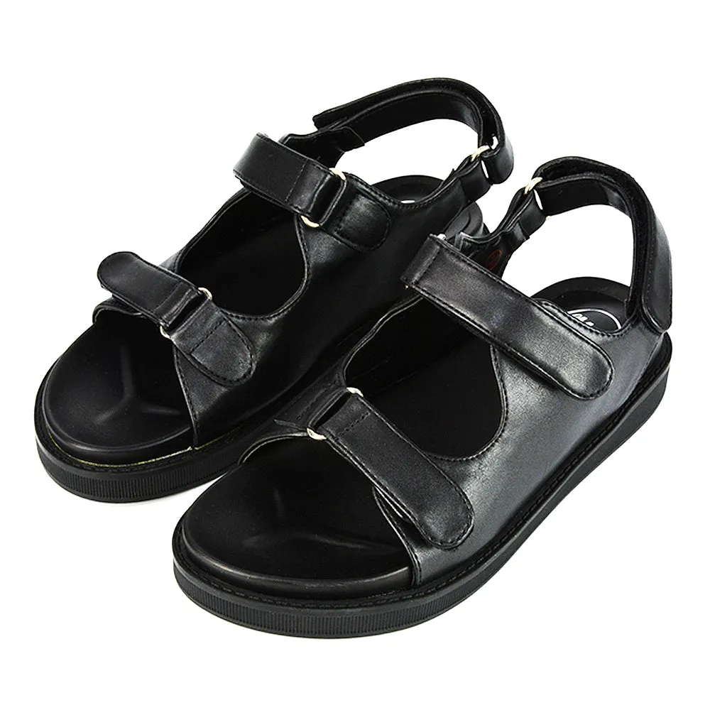 Asher Double Strap Flat Platform Heel Dad Sandals in Black Synthetic Leather sold by XYlondon product image thumbnail 4