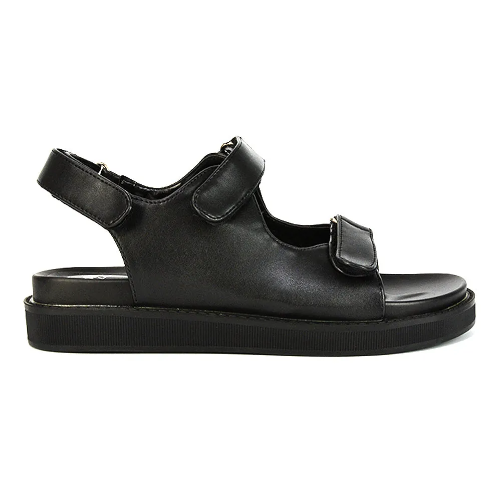 Asher Double Strap Flat Platform Heel Dad Sandals in Black Synthetic Leather sold by XYlondon product image thumbnail 2
