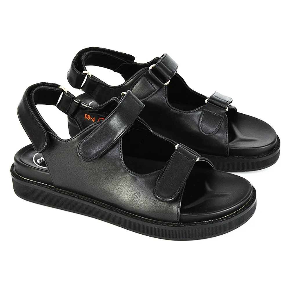 Asher Double Strap Flat Platform Heel Dad Sandals in Black Synthetic Leather sold by XYlondon product image thumbnail 3
