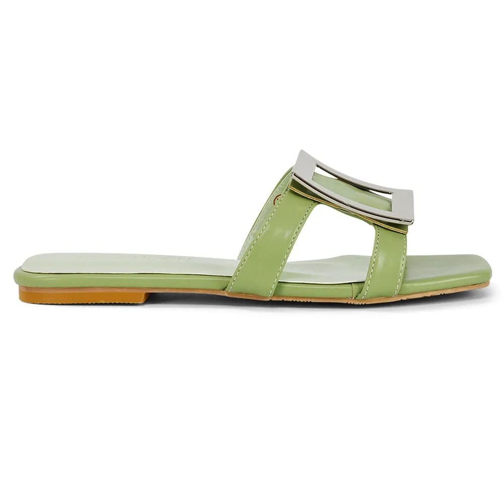 Dulce Cut Out Buckle Detail Strappy Square Toe Flat Slip on Sandal in Mint sold by XYlondon product image thumbnail 2