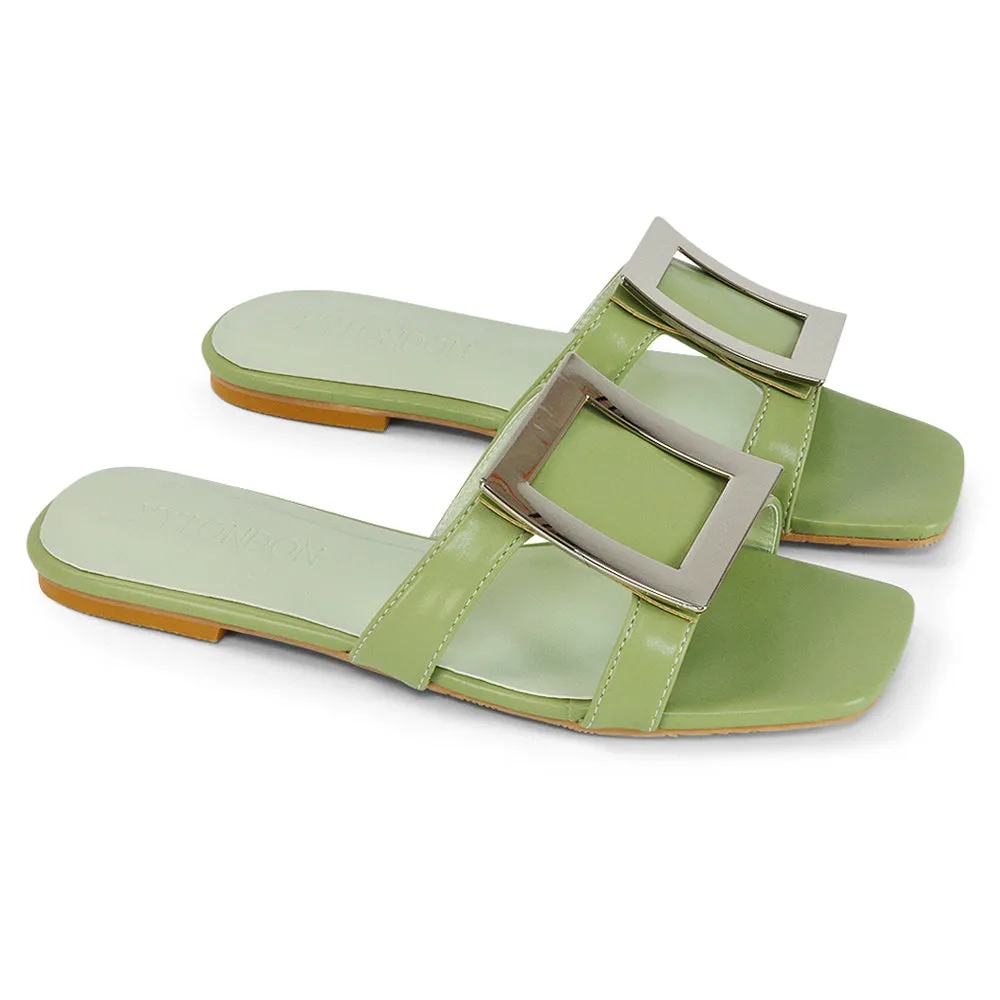 Dulce Cut Out Buckle Detail Strappy Square Toe Flat Slip on Sandal in Mint sold by XYlondon product image thumbnail 3