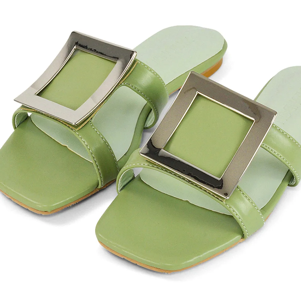 Dulce Cut Out Buckle Detail Strappy Square Toe Flat Slip on Sandal in Mint sold by XYlondon product image thumbnail 4