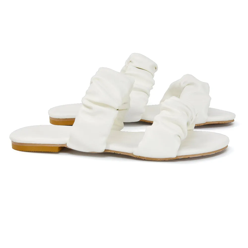 Luca Ruched Double Strap Flat Heel Slider Sandals in White Synthetic Leather sold by XYlondon product image thumbnail 4