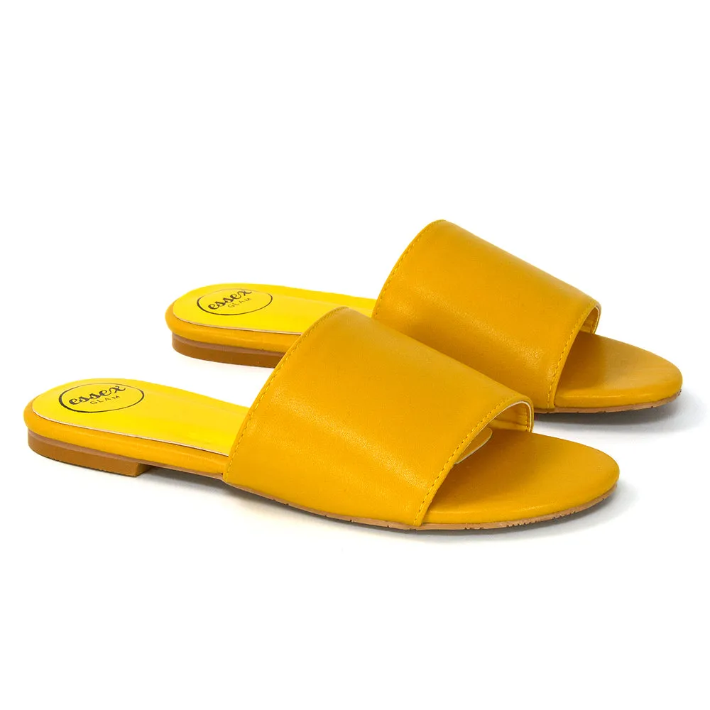 Peony Flat Strappy Slip on Slider Summer Sandals in Mustard Synthetic Leather sold by XYlondon product image thumbnail 5